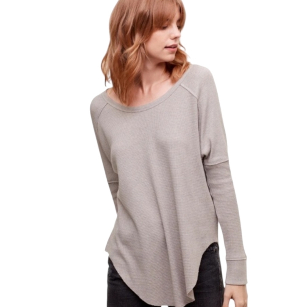 Aritzia TNA Alder Thermal Waffle Top Long Sleeve Women Small Beige Y2K Preppy